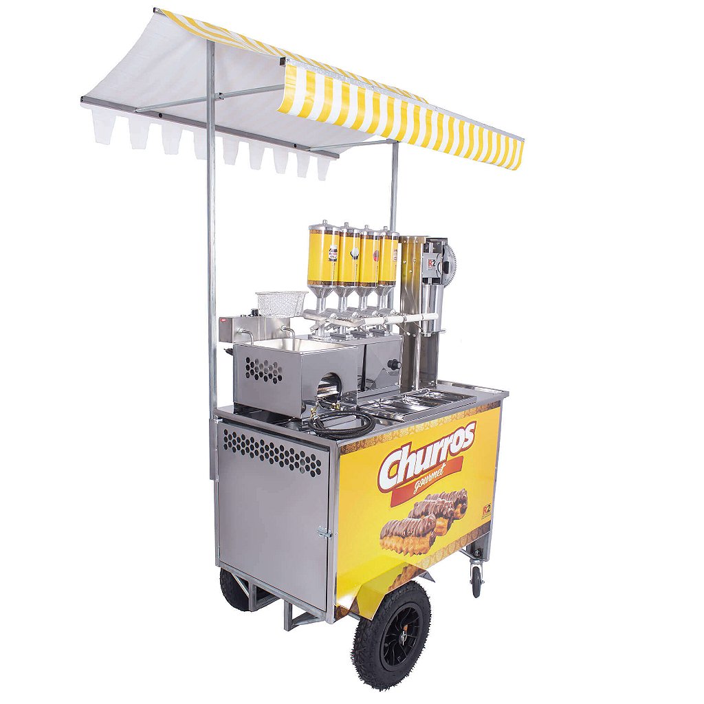 Carrinho de Churros Fritador Elétrico e Gás Masseira Lateral