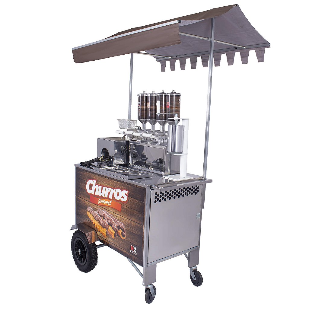 Carrinho de Churros Fritador Elétrico e Gás Masseira Fuso Amadeirado