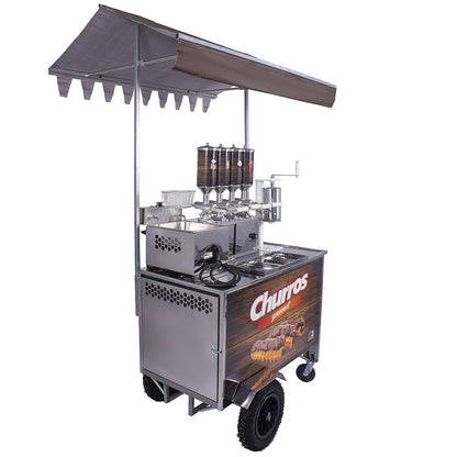 Carrinho de Churros Fritador Elétrico e Gás Masseira Fuso Amadeirado