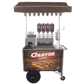 Carrinho de Churros Fritador Elétrico e Gás Masseira Fuso Amadeirado