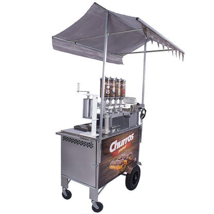 Carrinho de Churros Fritador Elétrico e Gás Masseira Fuso Amadeirado