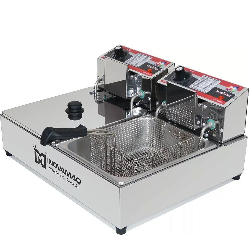 Fritadeira Elétrica 2 Cubas Com Tampa Profissional 10 Litros Inox