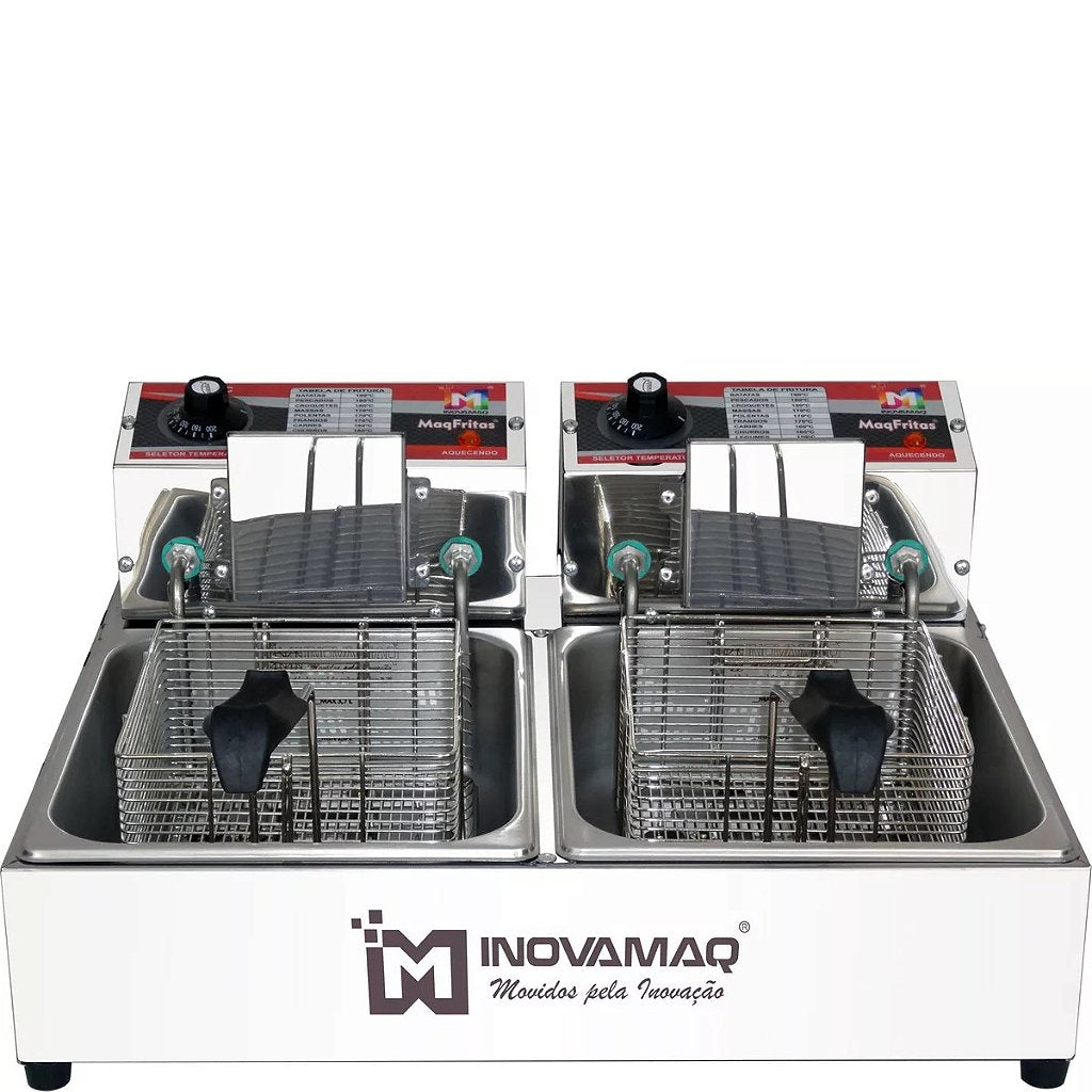 Fritadeira Elétrica 2 Cubas Com Tampa Profissional 10 Litros Inox