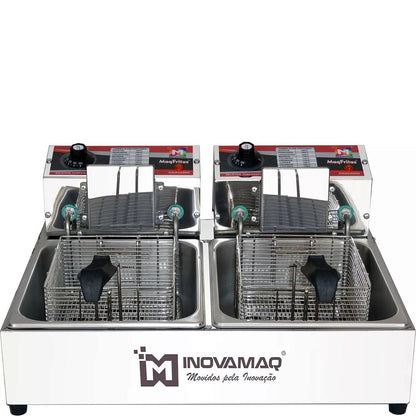 Fritadeira Elétrica 2 Cubas Com Tampa Profissional 10 Litros Inox