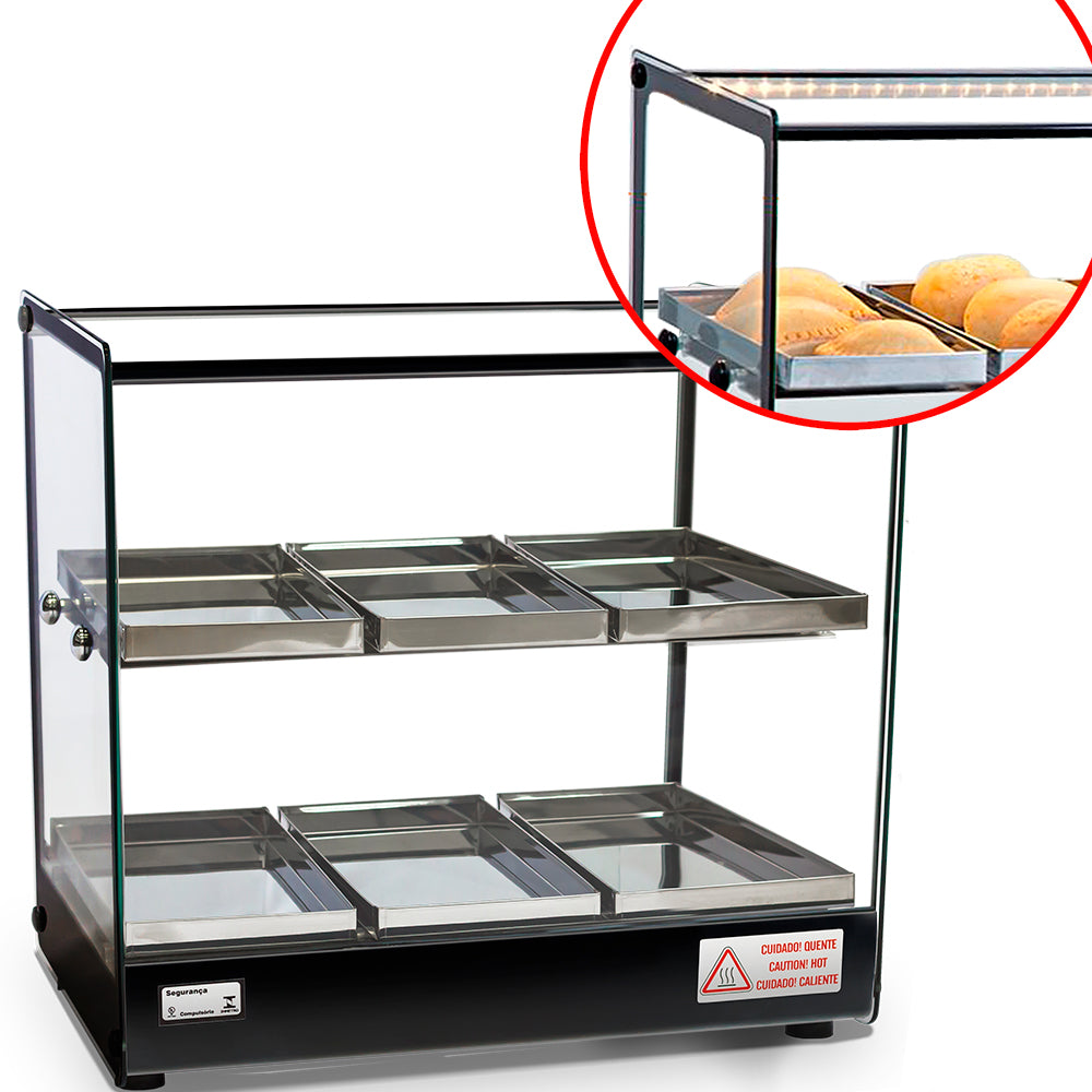 Estufa Salgados com Luz de LED Reta 6 Bandejas Vitrine EVR
