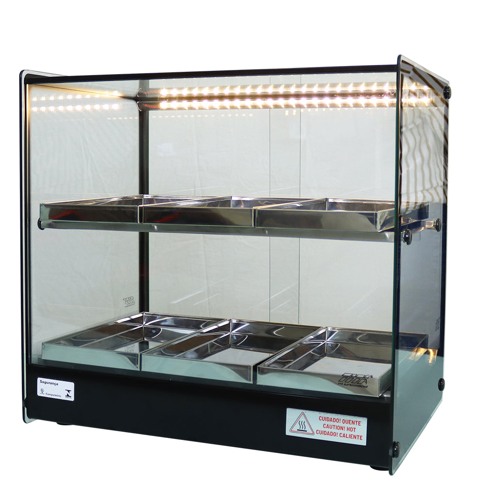 Estufa Salgados com Luz de LED Reta 6 Bandejas Vitrine EVR