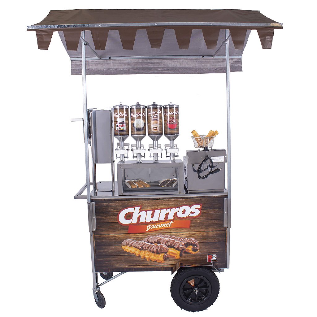 Carrinho de Churros Fritador Elétrico e Gás Masseira Lateral Amadeirado