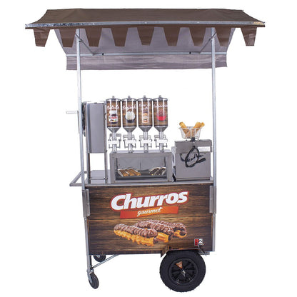 Carrinho de Churros Fritador Elétrico e Gás Masseira Lateral Amadeirado