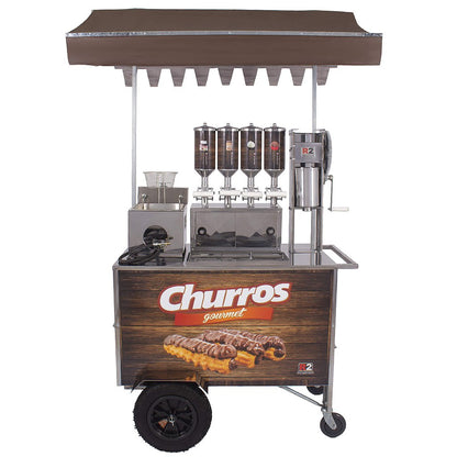 Carrinho de Churros Fritador Elétrico e Gás Masseira Lateral Amadeirado