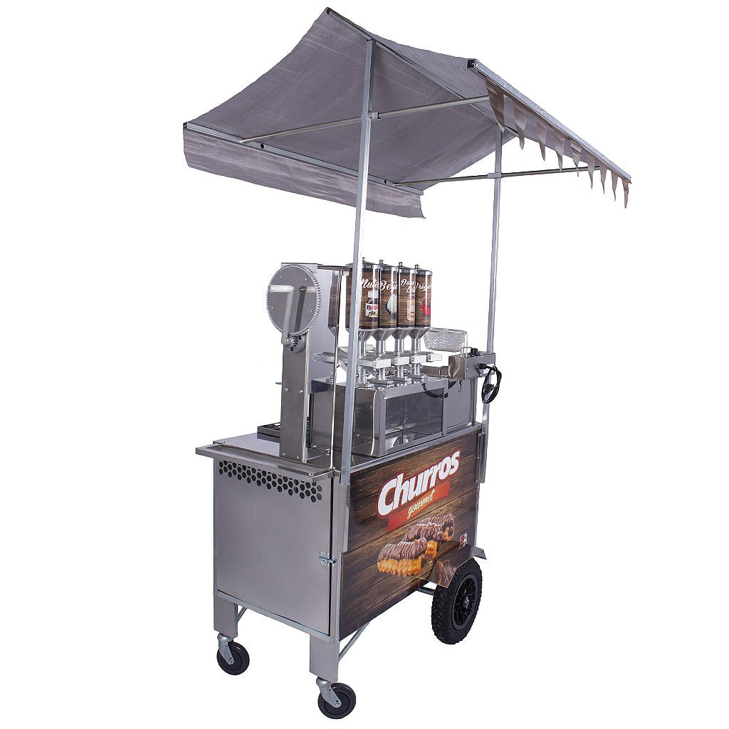 Carrinho de Churros Fritador Elétrico e Gás Masseira Lateral Amadeirado