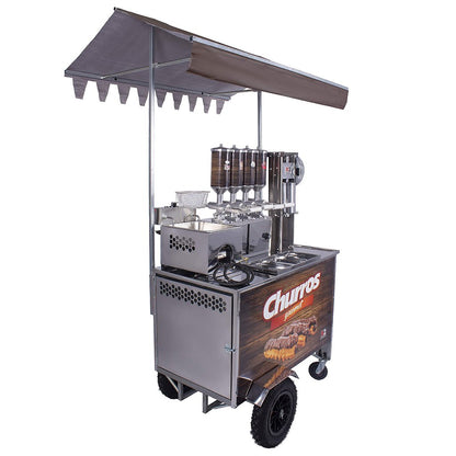 Carrinho de Churros Fritador Elétrico e Gás Masseira Lateral Amadeirado